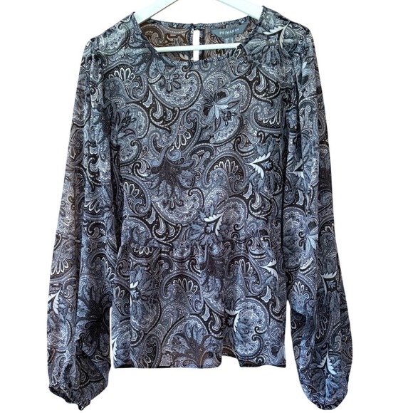 Primark Tops - Primark Womens Cropped‎ Sheer Paisley Blouse 14 Cinched Waist Boho Festival Chic